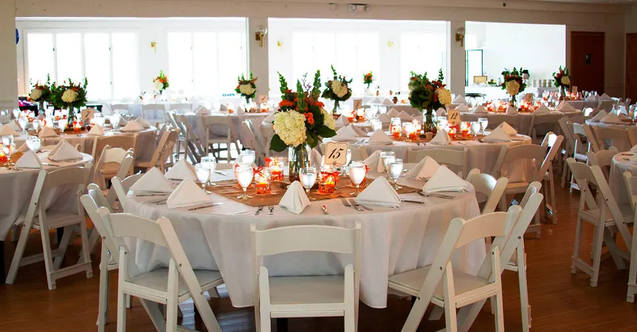 Reception tables set in the great room